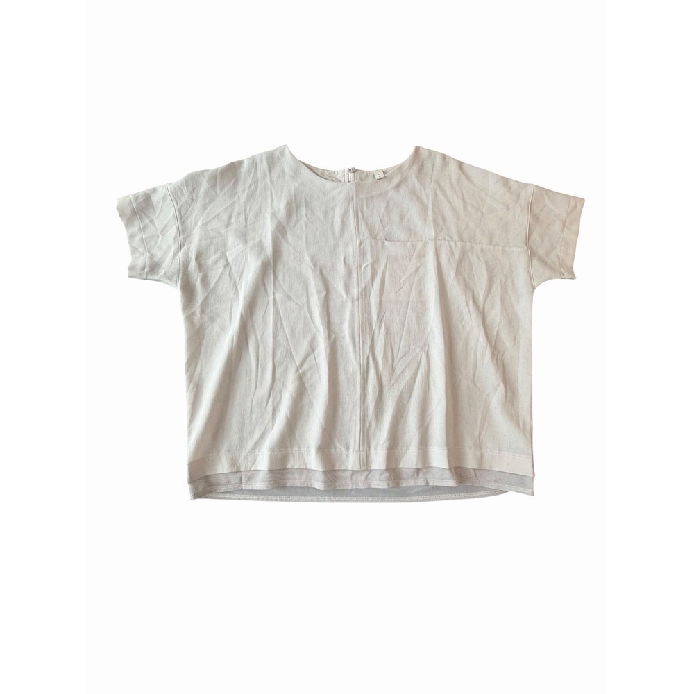 Lululemon Boxy Top Size 6 Off White Sheer Trim Single Pocket Workwear #GGG6-1